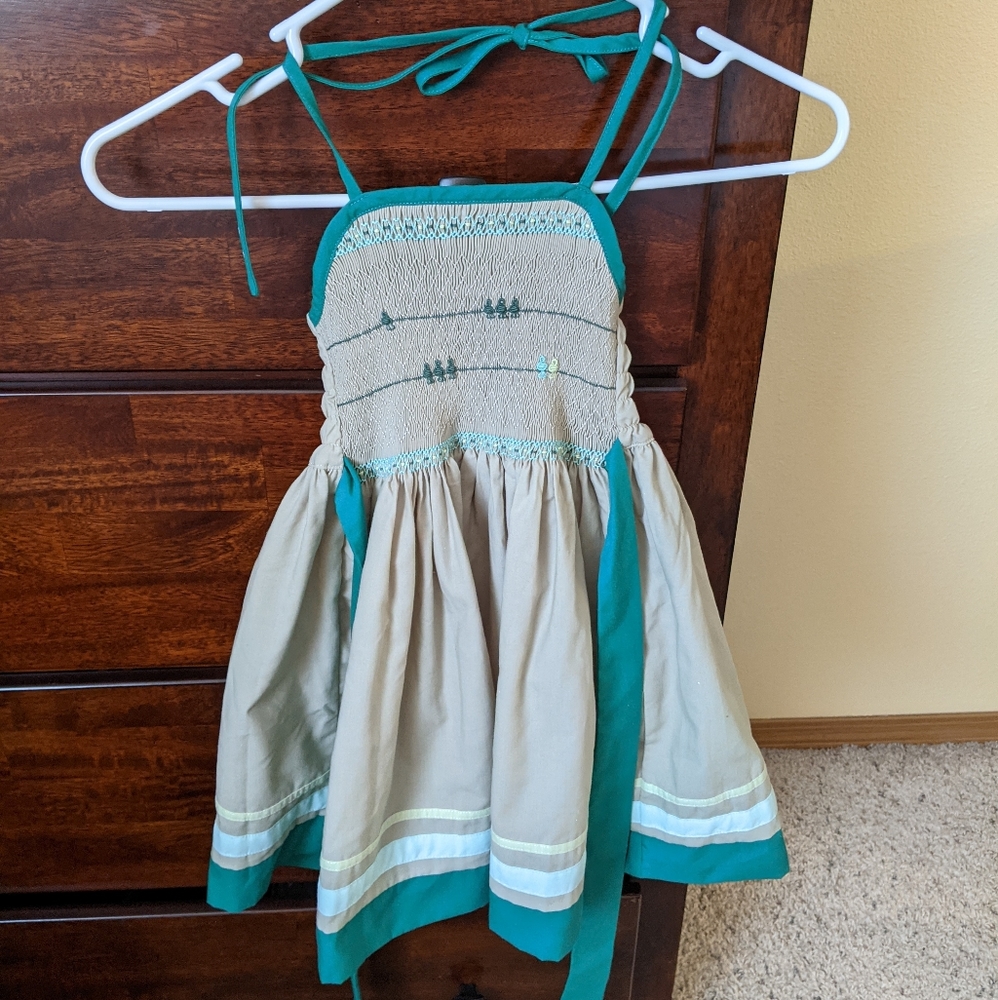 Well Dressed Wolf birds on wire smocked dress 5T